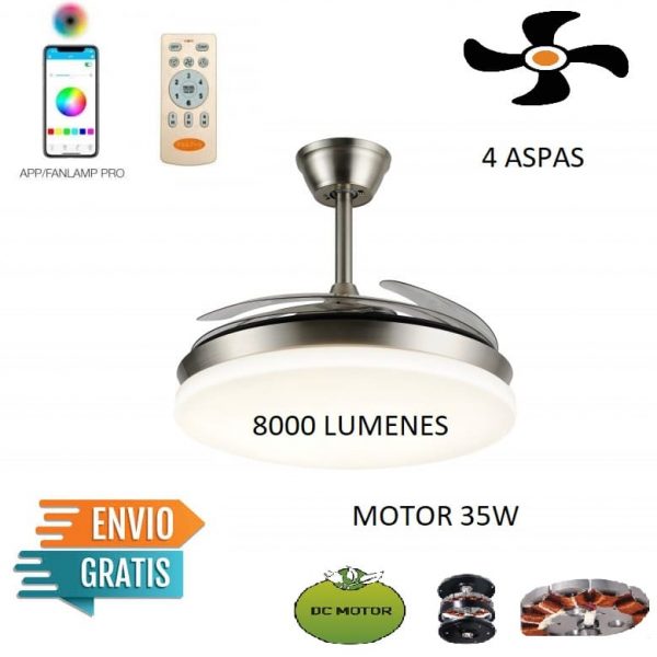 Ventilador de Techo 35 DC Niquel Satinado CCT 72W 8000LM 4 Aspas Escamoteables