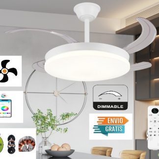 Ventilador de Techo Tiendadeled 30W DC Blanco Dimable CCT 72W 7200LM 4 Aspas Escamoteables