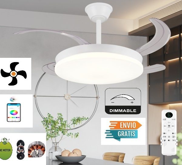Ventilador de Techo Tiendadeled 30W DC Blanco Dimable CCT 72W 7200LM 4 Aspas Escamoteables