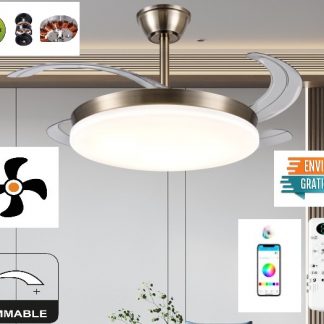 Ventilador de Techo 30W DC Cuero Bronce Dimable CCT 72W 7200LM 4 Aspas Escamoteables